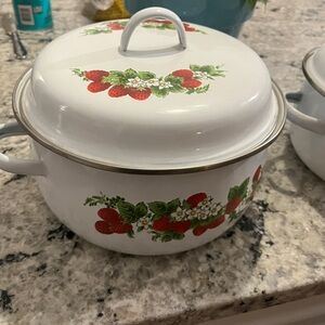 🍓🍓🍓NWT Strawberry Design Enamel Pot with Lid 5 Cookware Pots Including Lids🍓🍓🍓